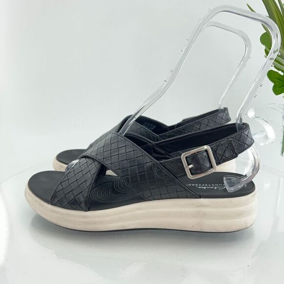 Clarks Womens Drift Sun Sandal Size 10 Black Woven Slingback Platform Wedge - Picture 6 of 16
